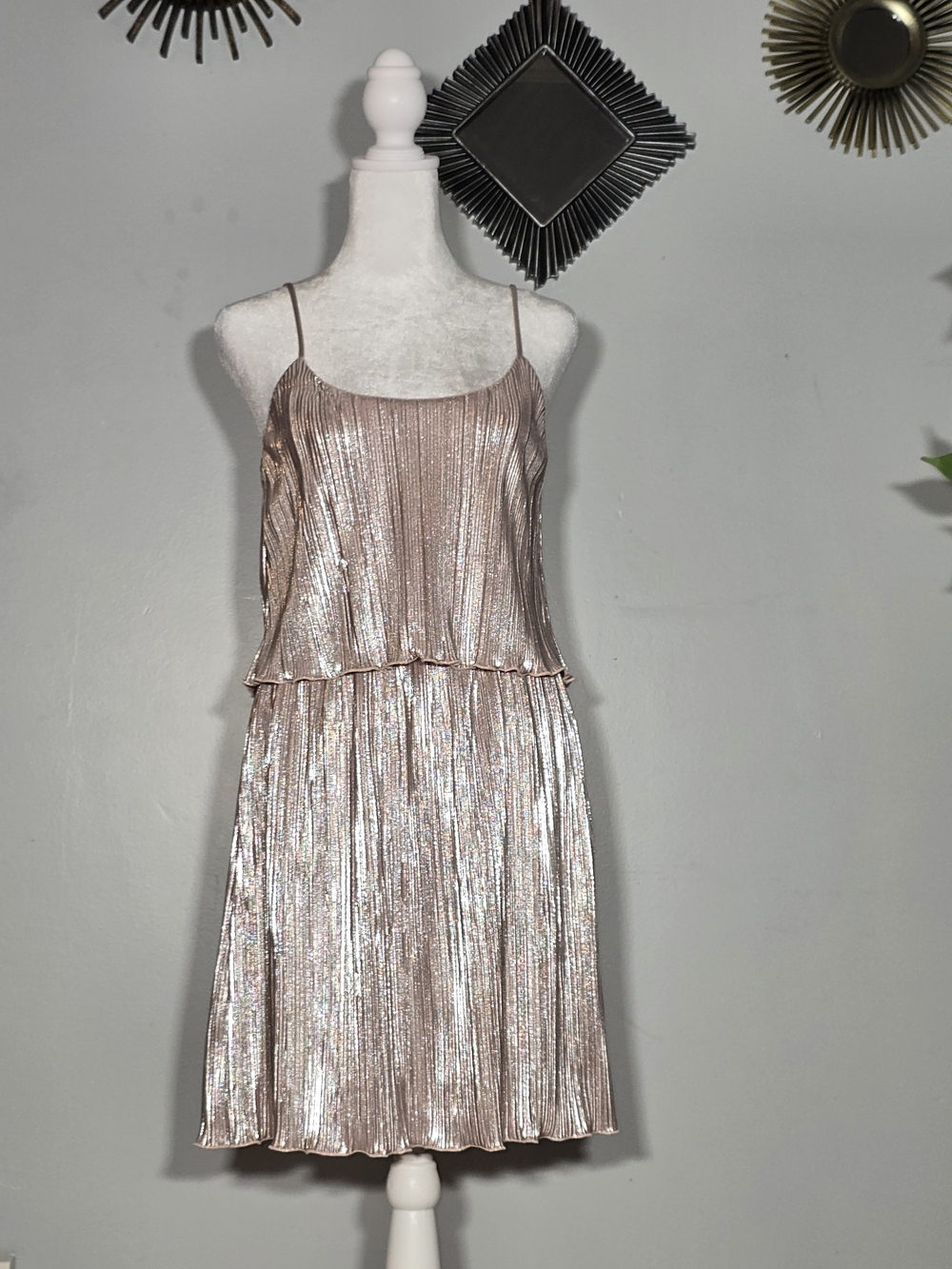 Rue21 Metallic Rose Spaghetti-Strap Pleated Mini Dress